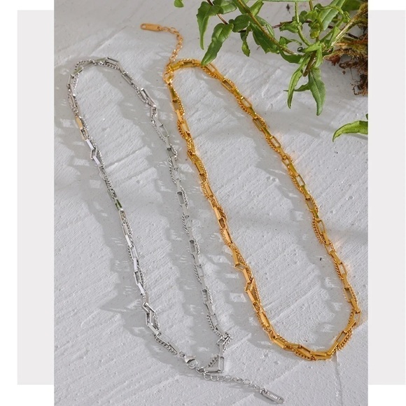 New Gold or Silver Rectangle Woven Chain Necklace - Picture 1 of 10